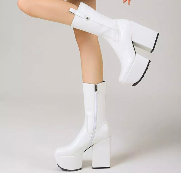 Women Platform Square Heel Fashion Ankle Boots