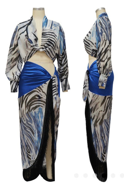 Women Full Sleeve Sexy Two Piece Tie Up Maxi Wrap Skirt Set