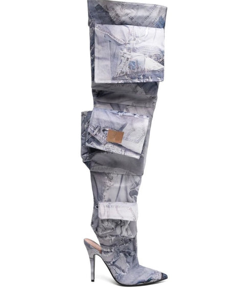Women Fashion Printed Pocket Over The Knee Boots