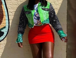 Women Colorful Paisley Print Fashion Crop Jacket