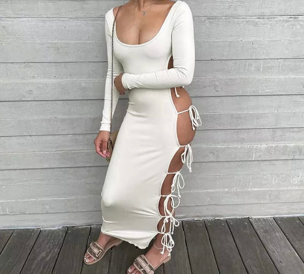 Women Sexy Full Sleeve Side Tie Up Maxi Dress