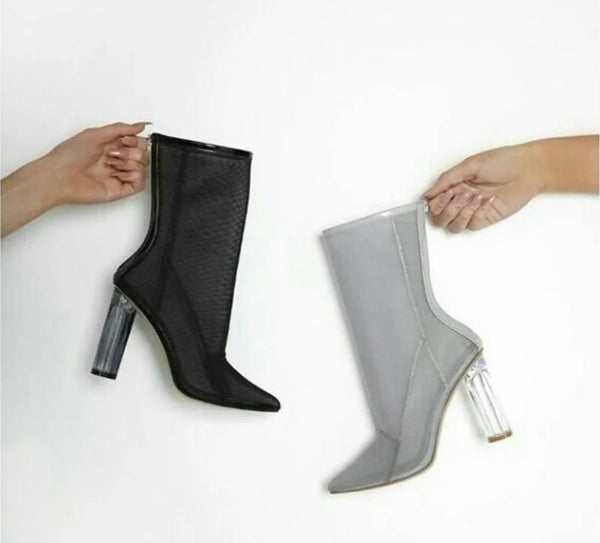 Women Fashion Mesh Transparent Heel Ankle Boots