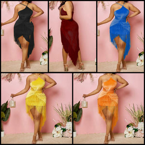 Women Sexy Sleeveless Asymmetrical Tassel Dress