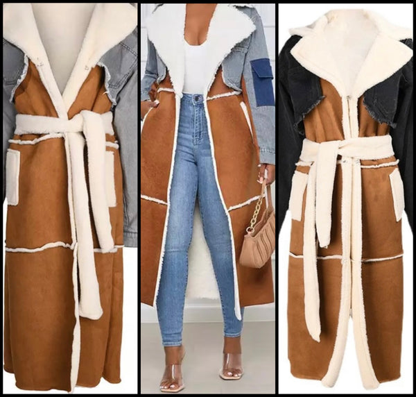 Women Denim Patchwork Long Fashion Jacket