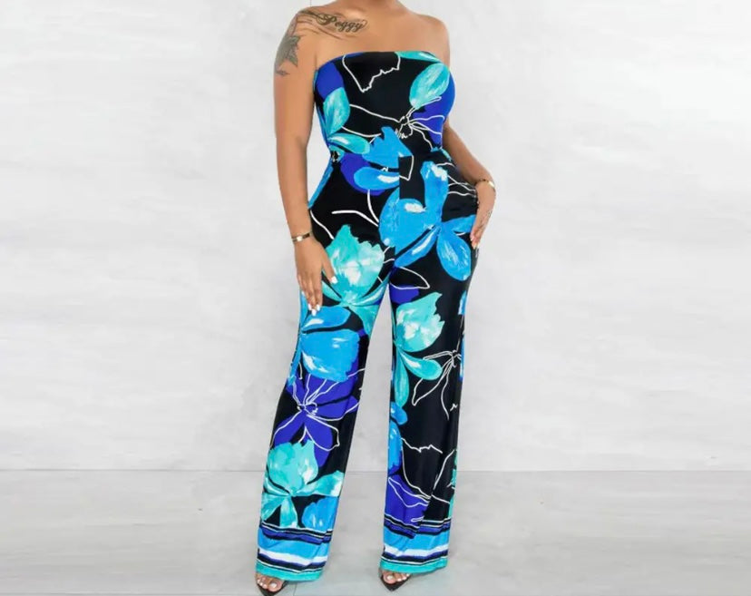 Women Floral Sexy Strapless Jumpsuit