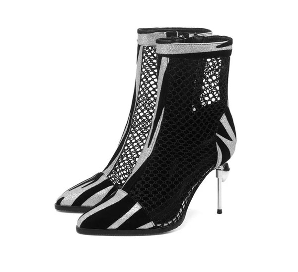 Women Printed Mesh Fashion High Heel Ankle Boots