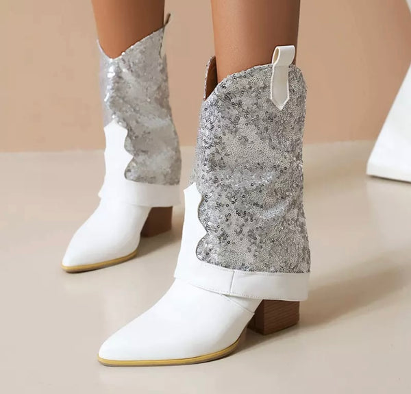 Women Sequins Fashion Western Boots