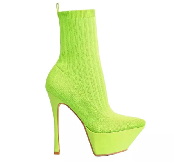 Women Fashion Pointed Toe Platform Sock Ankle Boots