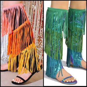 Women Multicolored Tassel Open Toe Flat Sandals