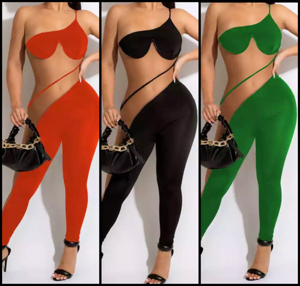 Women Sexy One Shoulder Spaghetti Strap Mesh Patchwork Jumpsuit