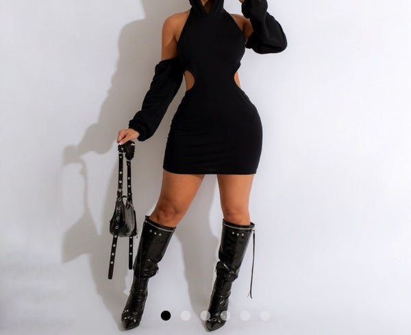 Women Hooded Open Back Sexy Fashion Full Sleeve Dress