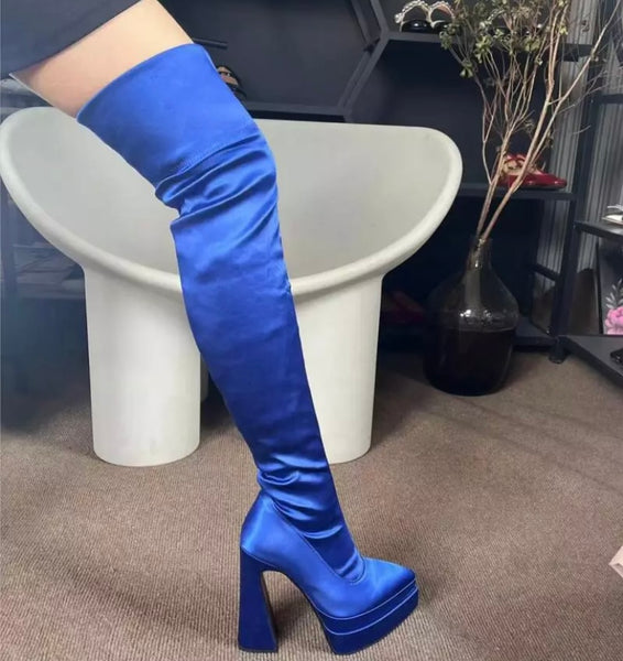 Women Over The Knee Pointed Toe Platform Boots