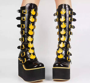 Women Fashion Patent Leather Thick Platform Boots