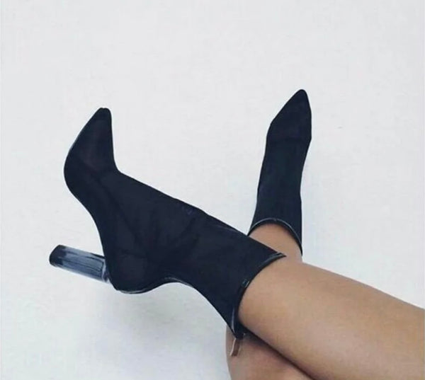 Women Fashion Mesh Transparent Heel Ankle Boots