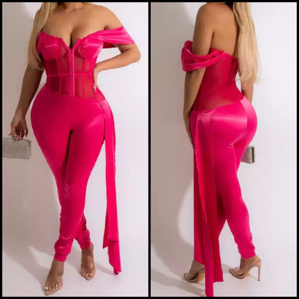 Women Sexy Off The Shoulder Mesh Patchwork Jumpsuit