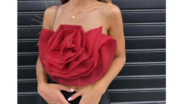 Women Sexy Sleeveless Ruffled Rose Crop Top