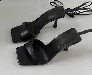 Women Faux Leather Square Toe Fashion Lace Up Sandals