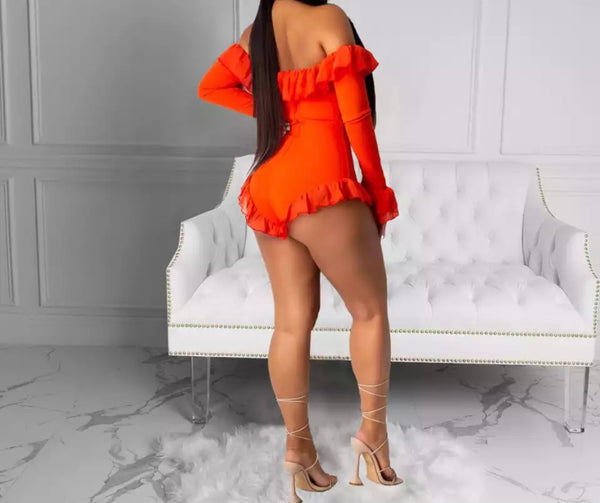 Women Ruffled Off The Shoulder Full Sleeve Sexy Romper