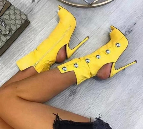 Women Open Toe Suede High Heel Ankle Boots