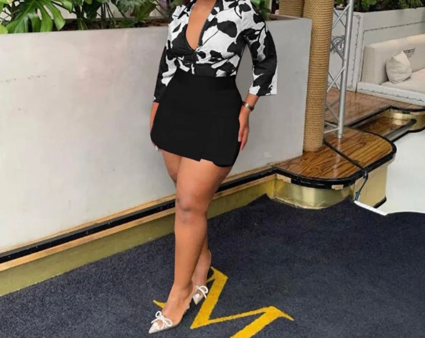Women Printed Full Sleeve Top Two Piece Skirt Set