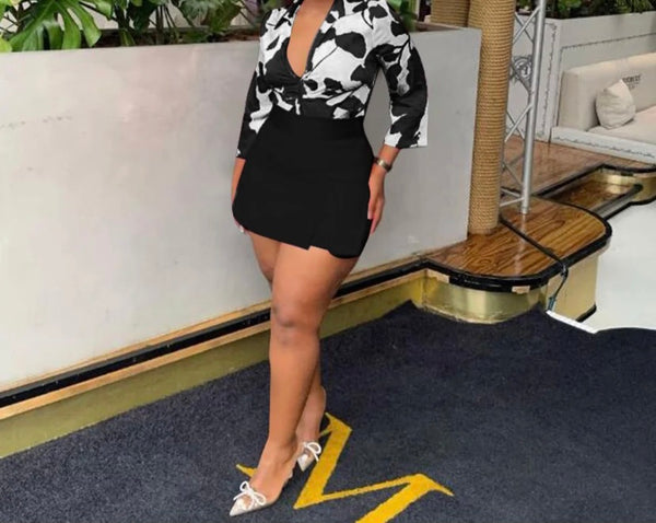 Women Printed Full Sleeve Top Two Piece Skirt Set
