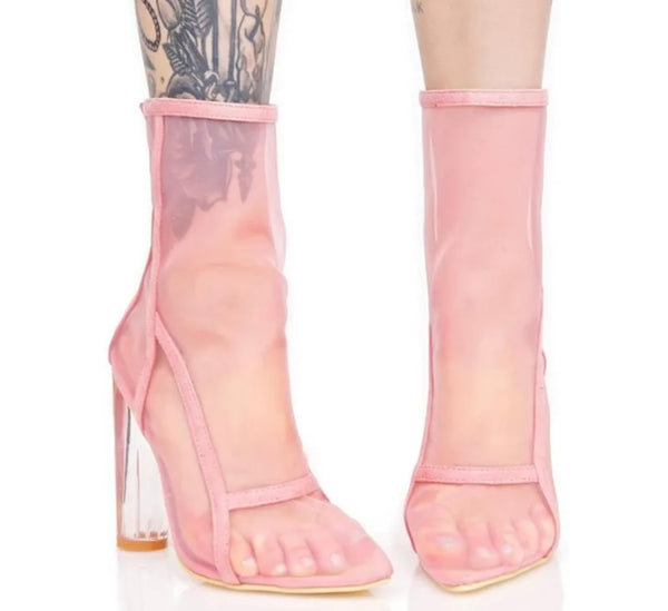 Women Fashion Mesh Transparent Heel Ankle Boots
