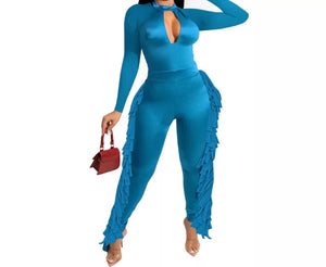 Women Sexy Solid Color Fringe Fashion Jumpsuit