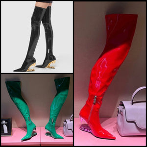 Women Fashion Patent Leather Over The Knee Boots