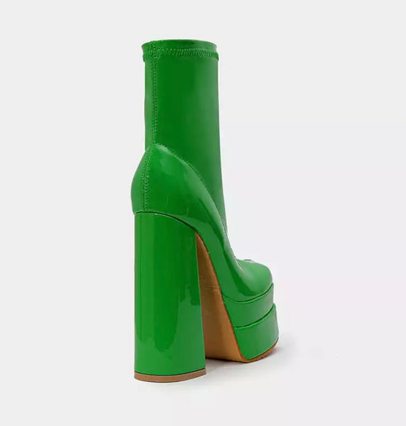 Women PU Fashion Platform Thick Heel Ankle Boots