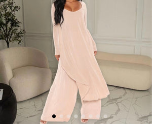 Women Full Sleeve Asymmetrical Two Piece Wide Leg Pant Set