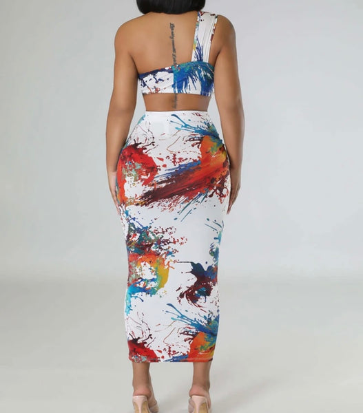 Women Sleeveless Sexy Colorful Two Piece Maxi Skirt Set