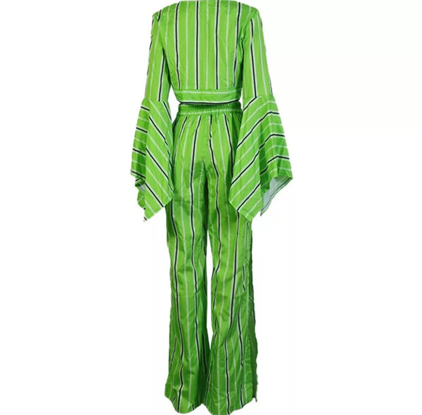 Women Striped Fashion Full Sleeve Two Piece Side Split Pant Set