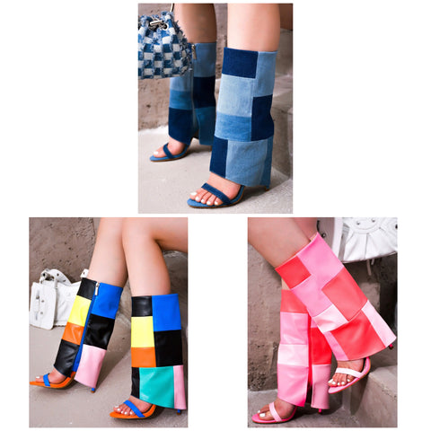 Women Fashion Color Patchwork Open Toe Ankle Boots