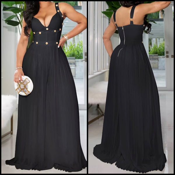 Women Sleeveless Gold Button Wide Leg Jumpsuit