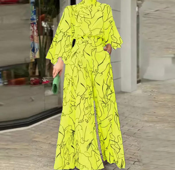 Women Full Sleeve Printed Wide Leg Jumpsuit