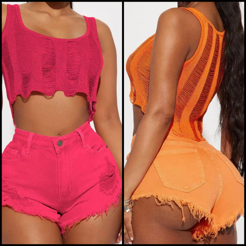 Women Color Ripped Fashion Mini Shorts