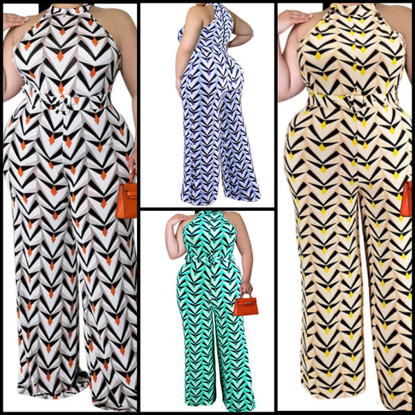 Women Sleeveless Printed Fashion Wide Leg Jumpsuit