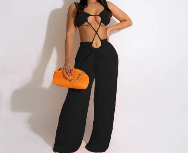 Women Lace Up Sleeveless Sexy Jumpsuit