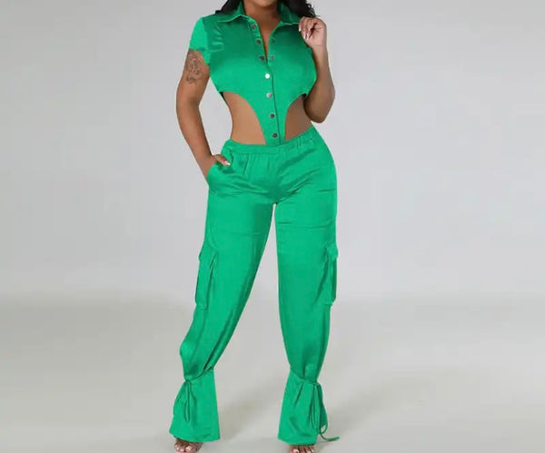 Women Sexy Short Sleeve Bodysuit Two Piece Pant Set