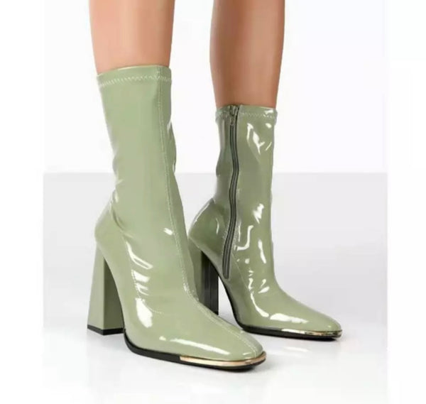 Women Ankle Patent Leather Fashion Boots