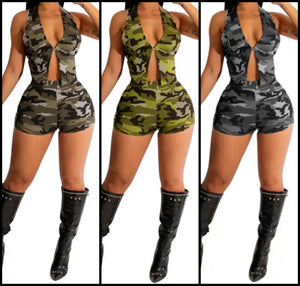 Women Sexy Camouflage Sleeveless Backless Two Piece Short Set