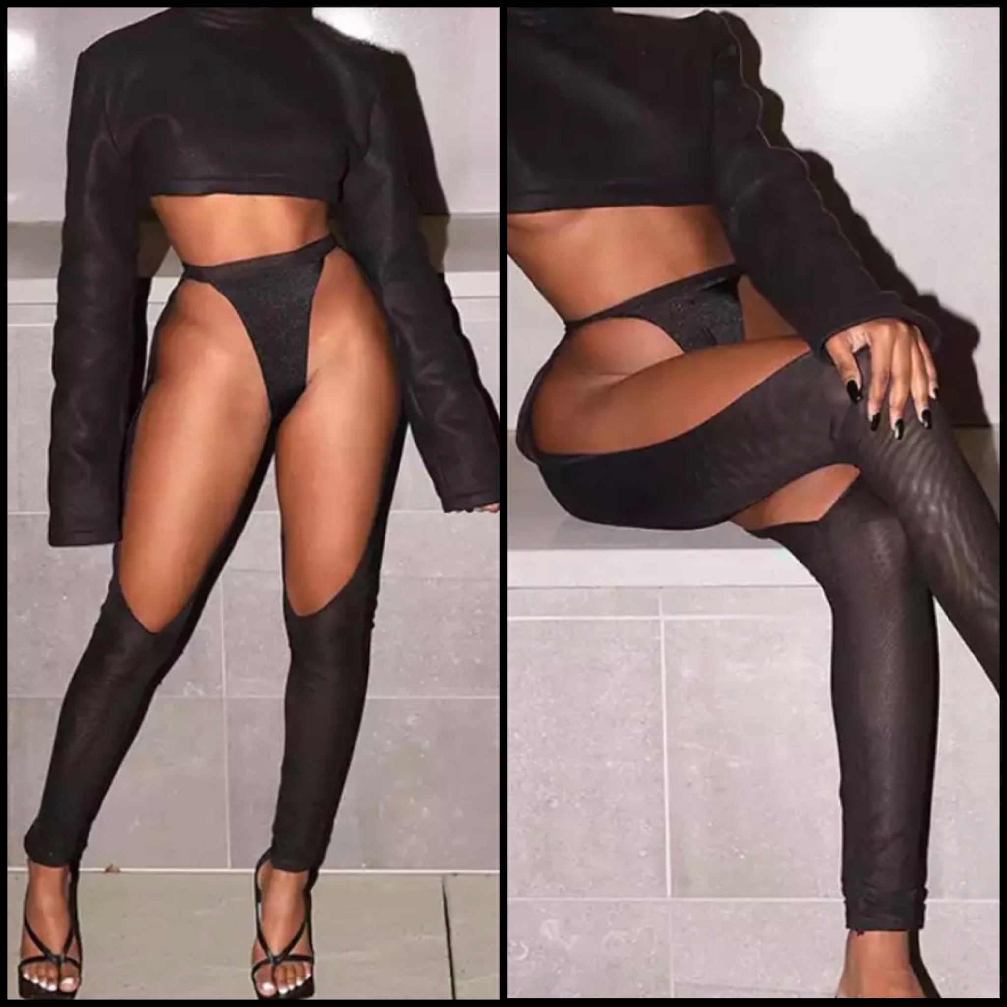 Women Sexy Fashion Black Mesh Cut Out Pants