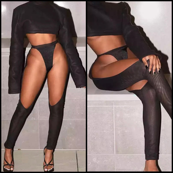 Women Sexy Fashion Black Mesh Cut Out Pants
