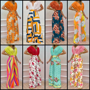 Women Short Sleeve Two Piece Printed Wide Leg Pant Set