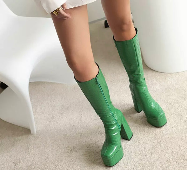 Women Platform Thick Heel Fashion Knee High Boots