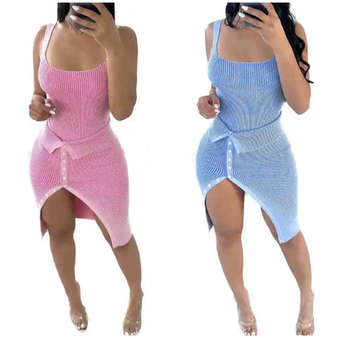 Women Sleeveless Sexy Bodysuit Two Piece Skirt Set