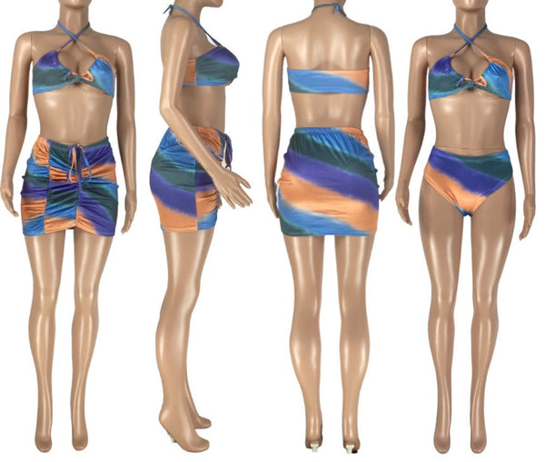 Women Sexy Color Gradient Bikini Cover Up Set