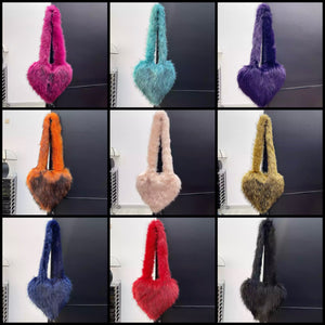 Women Fashion Faux Fur Heart Handbag Purse