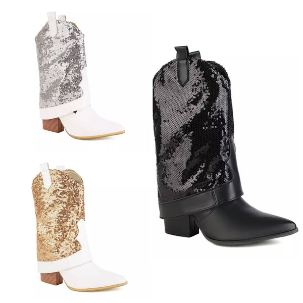 Women Sequins Fashion Western Boots