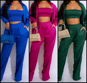 Women Sexy Fashion Solid Color Three Piece Pant Set